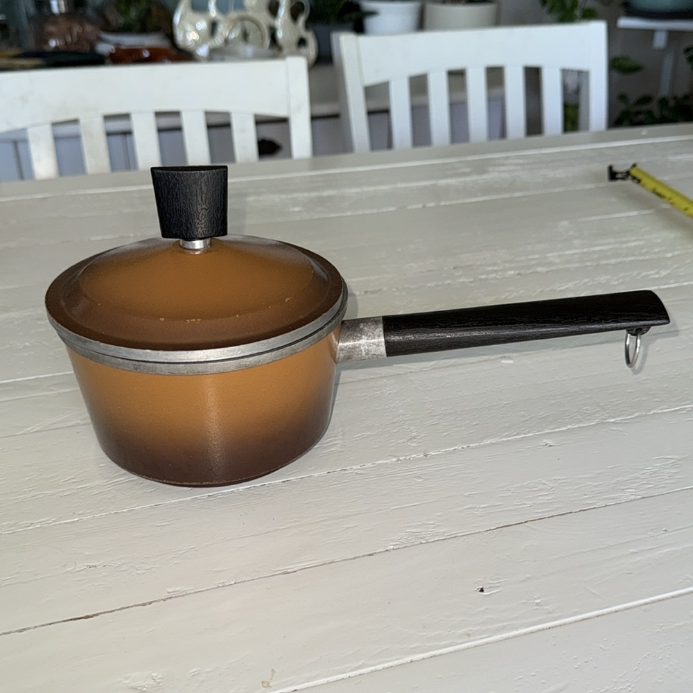Vintage 1970s MCM WestBend Super Health Brown Amber Saucepan with Black Handle